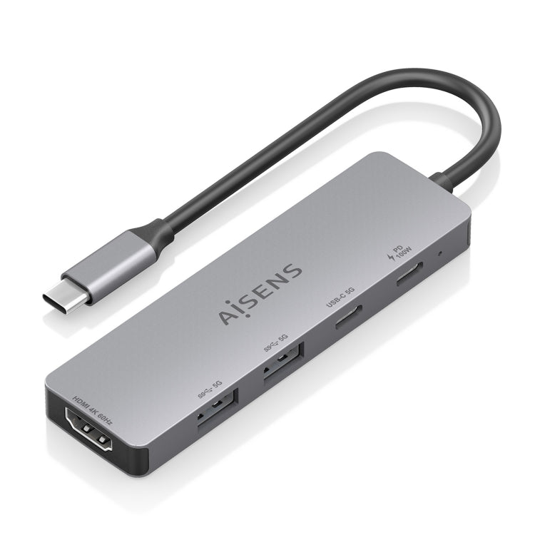 AISENS USB-C Dock 5 en 1. USB-C a 1xHDMI 2xUSB-A 1xUSB-C 1xUSB-C PD. Gris. 15cm
