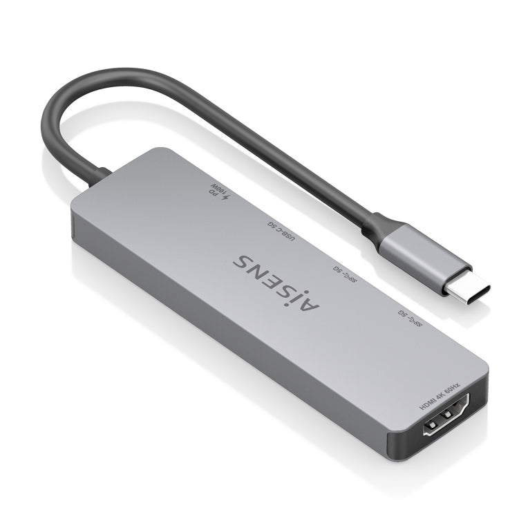 AISENS USB-C Dock 5 en 1. USB-C a 1xHDMI 2xUSB-A 1xUSB-C 1xUSB-C PD. Gris. 15cm
