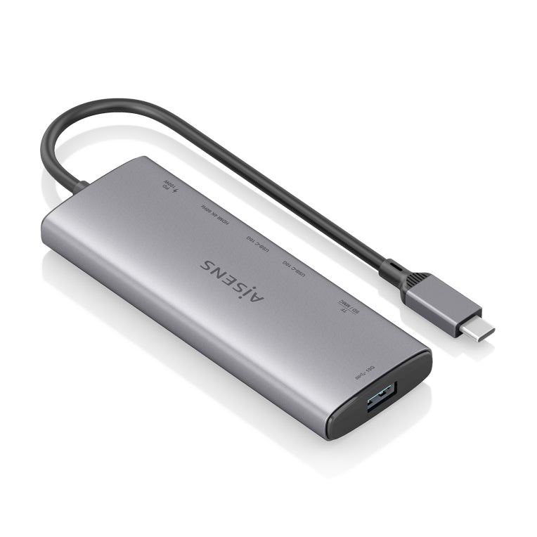AISENS USB-C Dock 7 en 1. USB-C a 1xHDMI. 1xUSB-A 10G. 2xUSB-C 10G. 1xSD. 1xMicroSD. 1xUSB-C PD 100W. Gris. 20cm