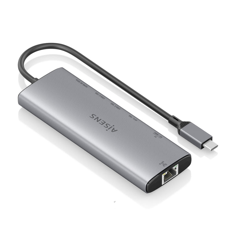 AISENS USB-C Dock 7 en 1. USB-C a 1xHDMI. 1xRJ45. 1xUSB-A 10G. 2xUSB-C 10G. 1xSD. 1xMicroSD. Gris. 20cm