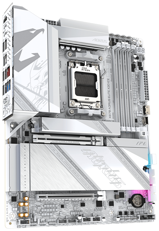 GIGABYTE X870 AORUS ELITE X3D ICE Placa Base - Compatible con procesadores AMD Ryzen 9000. VRM digital de 16+2+2 fases. hasta 9000Hz DDR5 (OC). 2xPCIe 5.0 + 2xPCIe 4.0. Wi-Fi 7. LAN 2.5GbE. USB 4 - detalle
