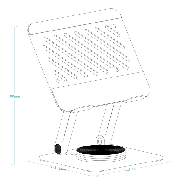TooQ Soporte de Sobremesa con rotación 360° y ajustable para dispositivos de hasta 13”. Color Plata - detalle