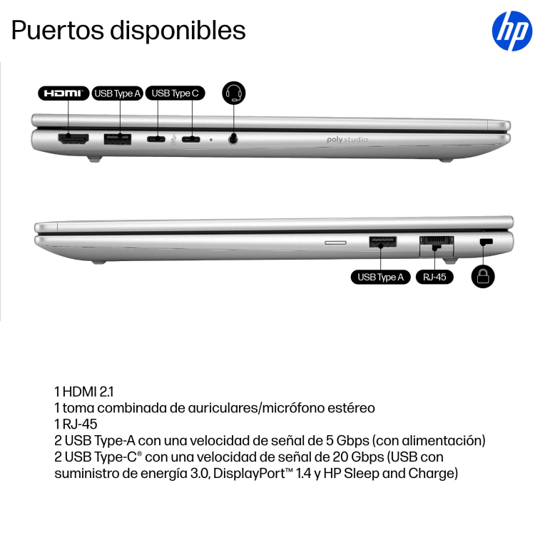 HP ProBook 4 G1i AI Wolf Pro Security Edition Intel Core Ultra 7 255U Portátil 35.6 cm (14") WUXGA 16 GB DDR5-SDRAM 512 GB SSD Wi-Fi 6E (802.11ax) Windows 11 Pro AI PC Plata - detalle