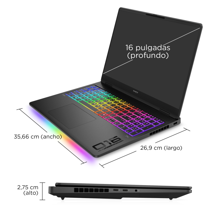 HP OMEN MAX Gaming Laptop 16-ah0039ns Intel Core Ultra 9 275HX Portátil 40.6 cm (16") WQXGA 32 GB DDR5-SDRAM NVIDIA GeForce RTX 5070 Ti Wi-Fi 7 (802.11be) FreeDOS AI PC Negro - detalle