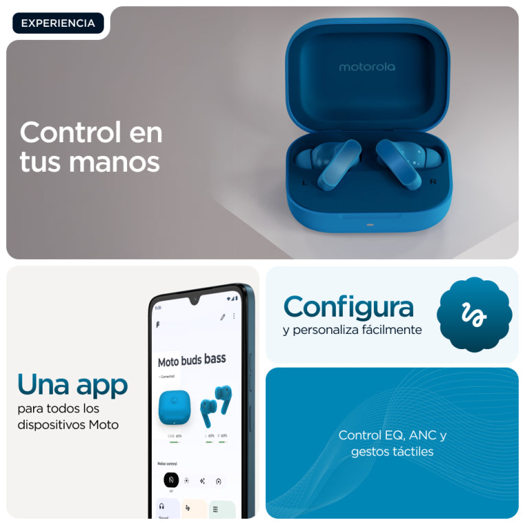 Auriculares intraauriculares Motorola Moto Buds Bass True Wireless Stereo (TWS) para chamadas/música, Bluetooth, azul