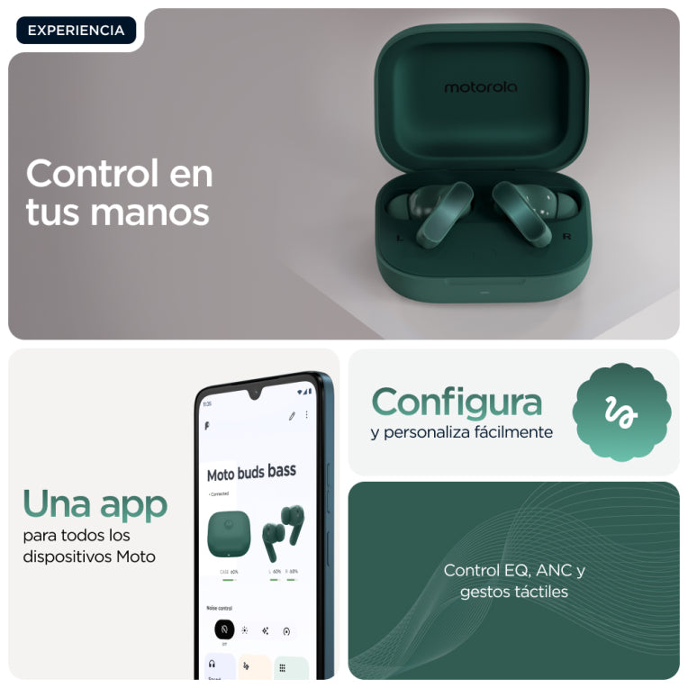 Auriculares intraauriculares Motorola Moto Buds Bass True Wireless Stereo (TWS) para chamadas/música, Bluetooth, verdes