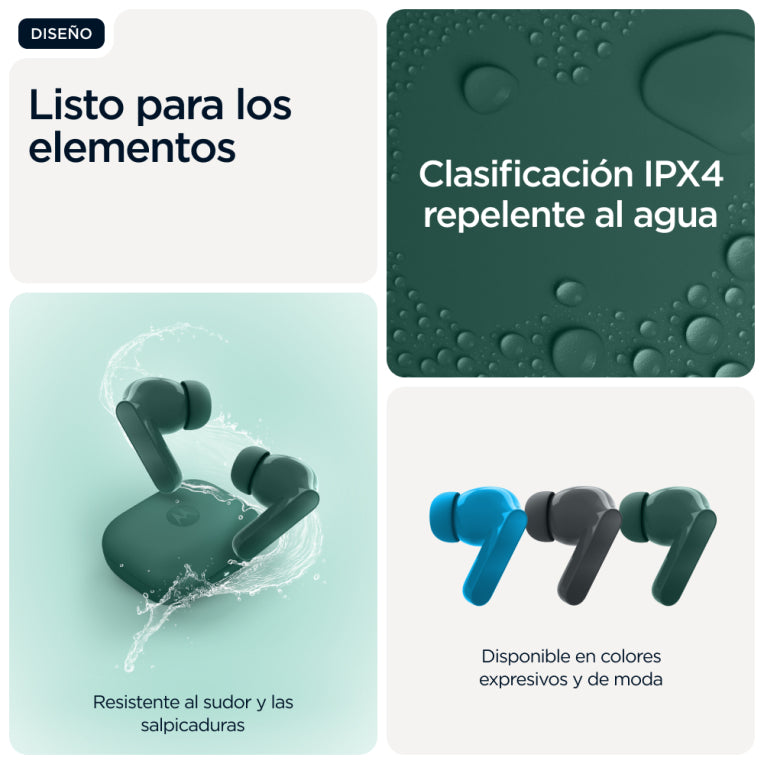 Auriculares intraauriculares Motorola Moto Buds Bass True Wireless Stereo (TWS) para chamadas/música, Bluetooth, verdes