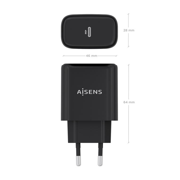 AISENS Cargador GaN 45W. 1xUSB-C PD3.0. Negro - detalle