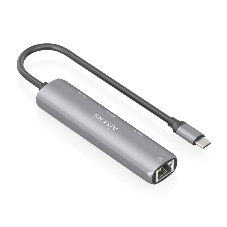 AISENS Dock USB-C A Ethernet Gigabit + Hub 3xUSB-A. Gris. 15cm - detalle