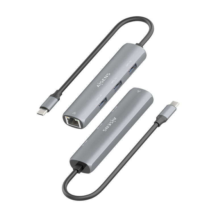 AISENS Dock USB-C A Ethernet Gigabit + Hub 3xUSB-A. Gris. 15cm - detalle