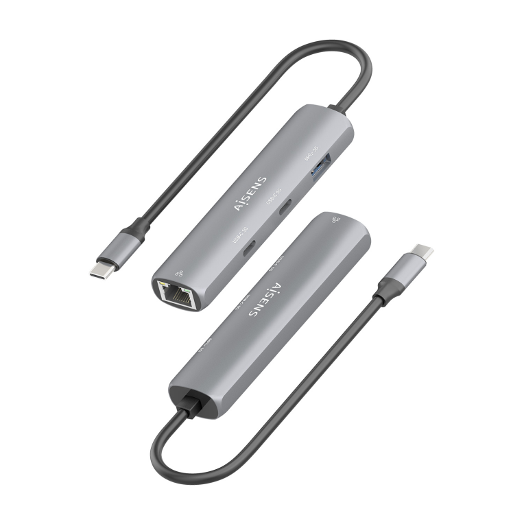 AISENS Dock USB-C A Ethernet Gigabit + Hub 2xUSB-C+1xUSB-A. Gris. 15cm - detalle
