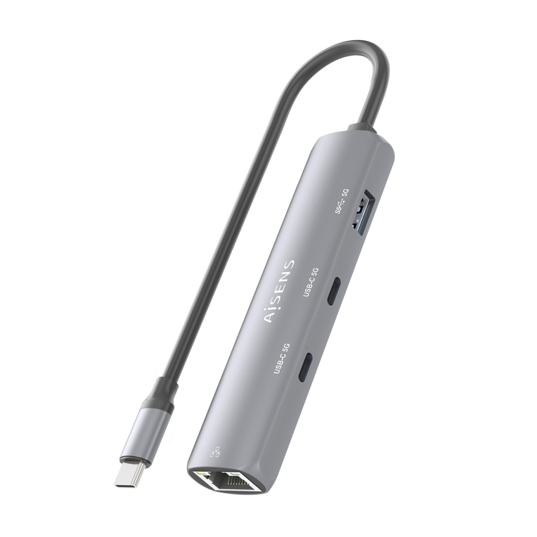 AISENS Dock USB-C A Ethernet Gigabit + Hub 2xUSB-C+1xUSB-A. Gris. 15cm - detalle