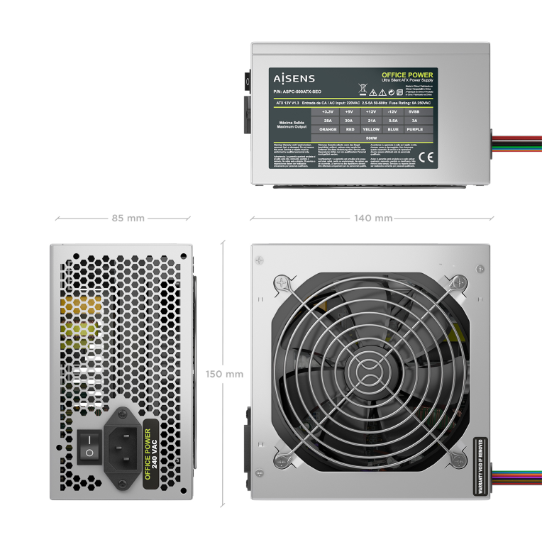 AISENS Fuente Alimentacion ATX 500W OEM. Plata - detalle