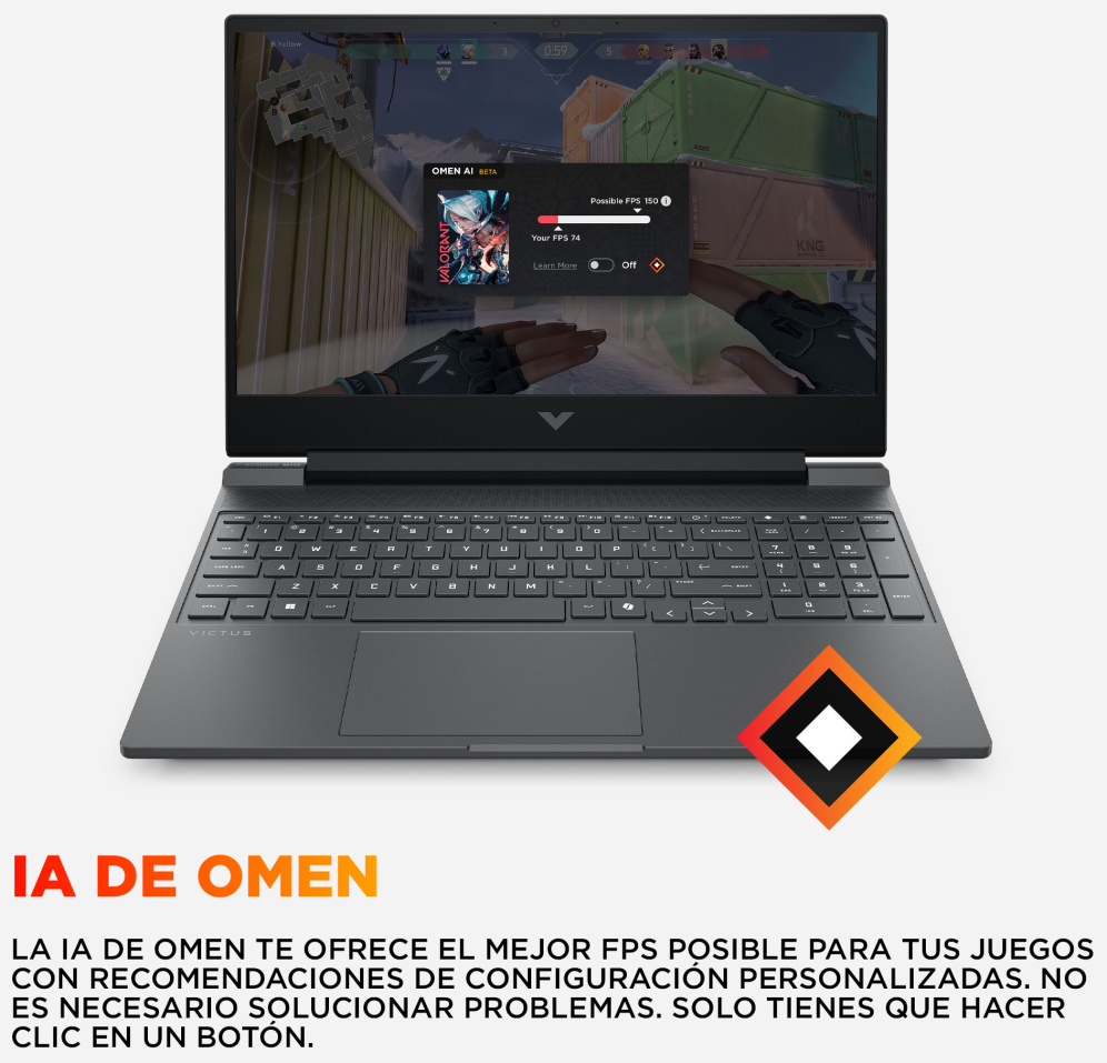 HP Victus Gaming 15-fa2081ns Intel® Core™ i7 i7-14650HX Portátil 39.6 cm (15.6") Full HD 16 GB DDR5-SDRAM 512 GB SSD NVIDIA GeForce RTX 4050 Wi-Fi 6 (802.11ax) FreeDOS Negro - detalle