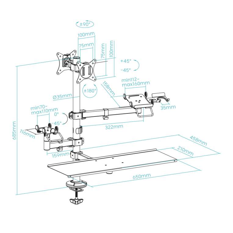 TooQ Soporte de Mesa para TPV/Impresora/Pantallas 17”-32”/Terminal/Lector/Teclado - detalle