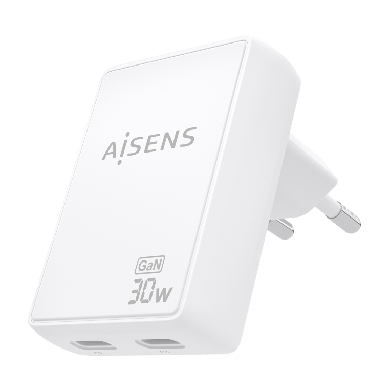 AISENS Cargador De Pared GaN Ultra Delgado 30W. 2xUSB-C PD3.0 QC4.0. Blanco - detalle