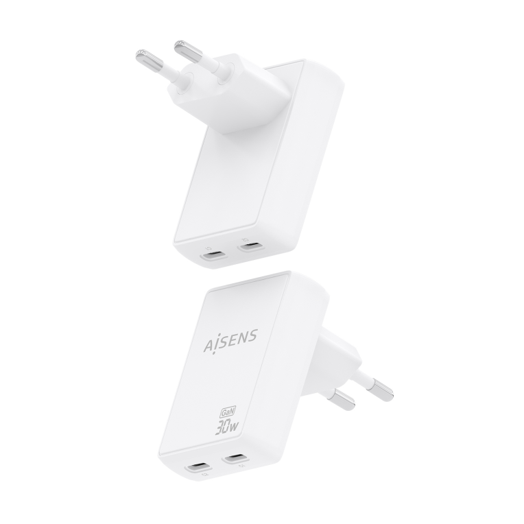 AISENS Cargador De Pared GaN Ultra Delgado 30W. 2xUSB-C PD3.0 QC4.0. Blanco - detalle