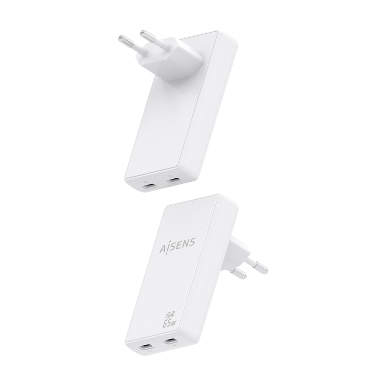 AISENS Cargador De Pared GaN Ultra Delgado 65W. 2xUSB-C PD3.0 QC4.0. Blanco - detalle