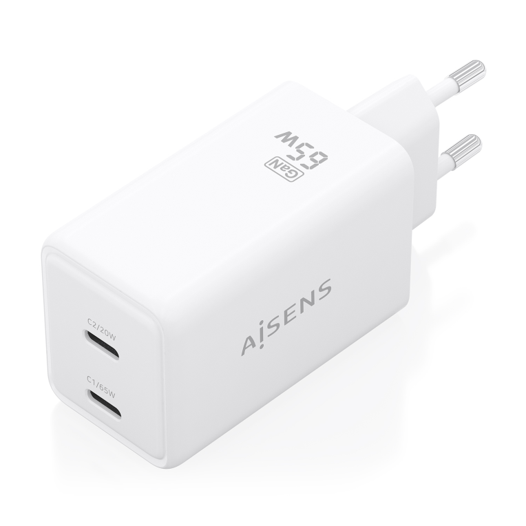 AISENS Cargador GaN 65W. 2xUSB-C PD3.0 QC4.0. Blanco - detalle