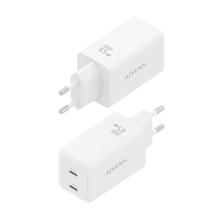 AISENS Cargador GaN 65W. 2xUSB-C PD3.0 QC4.0. Blanco - detalle