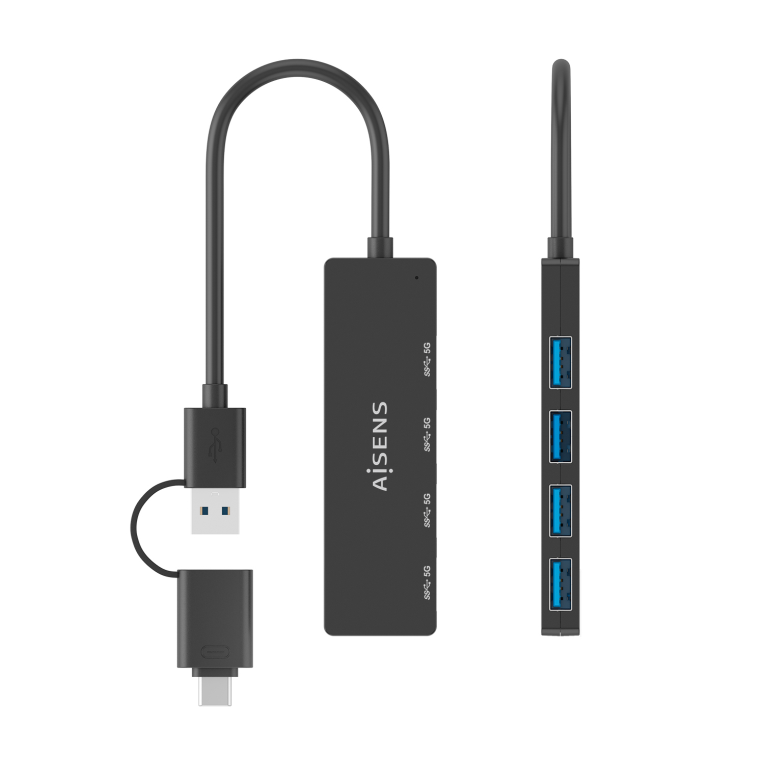 AISENS Hub USB 3.1 USB-C USB-A. USB-C/M+USB-A/M-4xTIPO A/H. Negro. 15cm - detalle