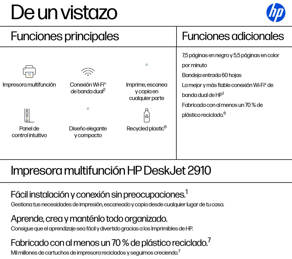 HP DeskJet 2910 Inalámbrico All-in-One Color Impresora - detalle