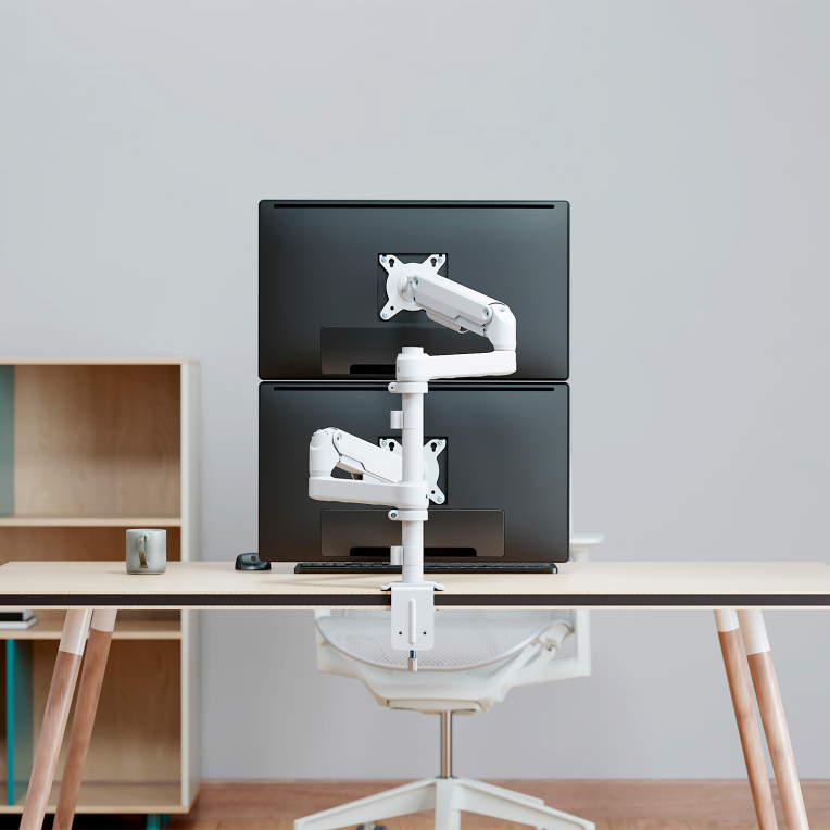 AISENS Soporte de Mesa Eco Contrapeso Giratorio e Inclinable para Monitor/TV 9kg (3 PIVOTES. 2 BRAZOS) de 17-32. Blanco - detalle