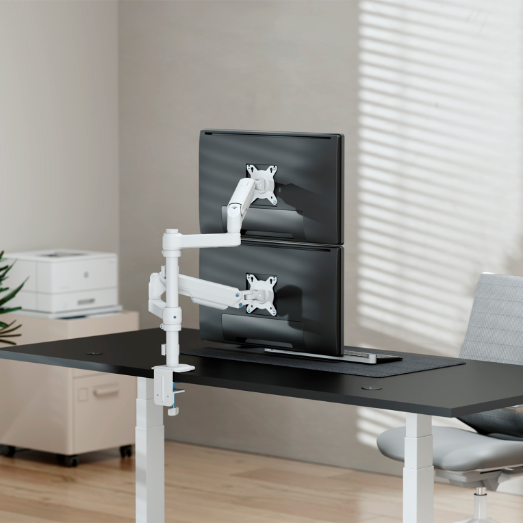 AISENS Soporte de Mesa Eco Contrapeso Giratorio e Inclinable para Monitor/TV 9kg (3 PIVOTES. 2 BRAZOS) de 17-32. Blanco - detalle