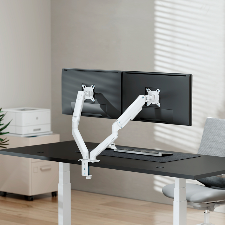 AISENS Soporte de Mesa Eco Contrapeso Giratorio e Inclinable para Monitor/TV 9kg (3 PIVOTES. 2 BRAZOS) de 17-32. Blanco - detalle