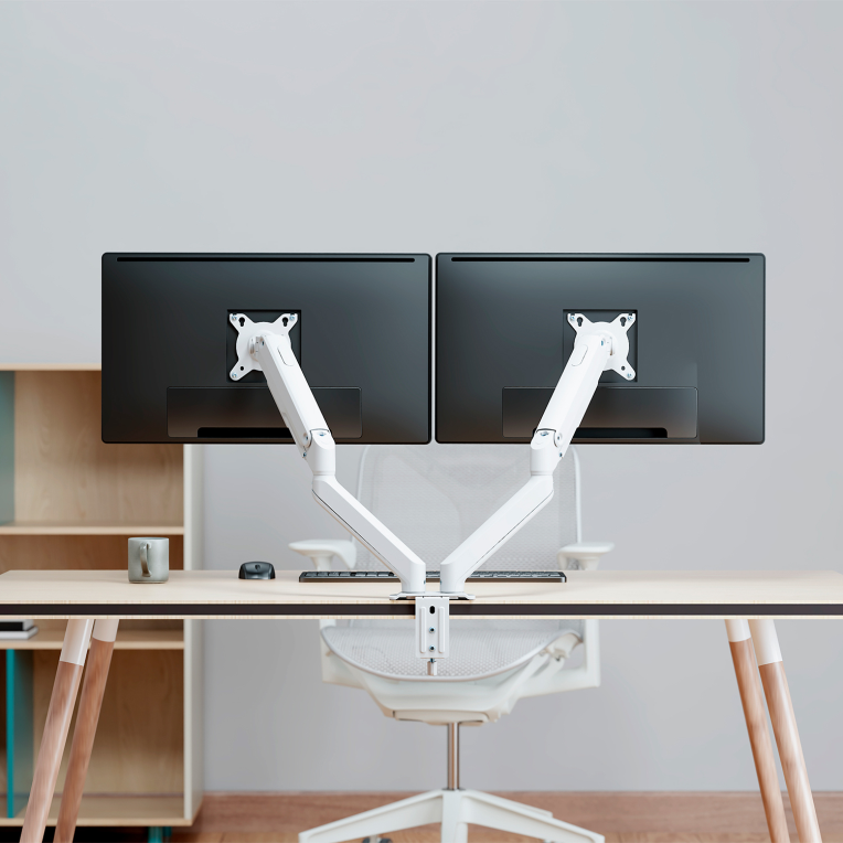 AISENS Soporte de Mesa Eco Contrapeso Giratorio e Inclinable para Monitor/TV 9kg (3 PIVOTES. 2 BRAZOS) de 17-32. Blanco - detalle