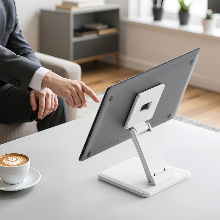 AISENS Soporte de Mesa Eco Inclinable para Monitor/POS 6.5kg de 10"-27". Blanco - detalle