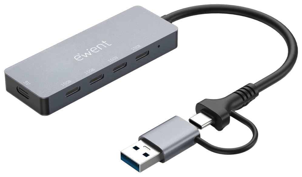 Ewent EW1151 hub de interfaz USB Tipo C 10000 Mbit/s Gris - detalle