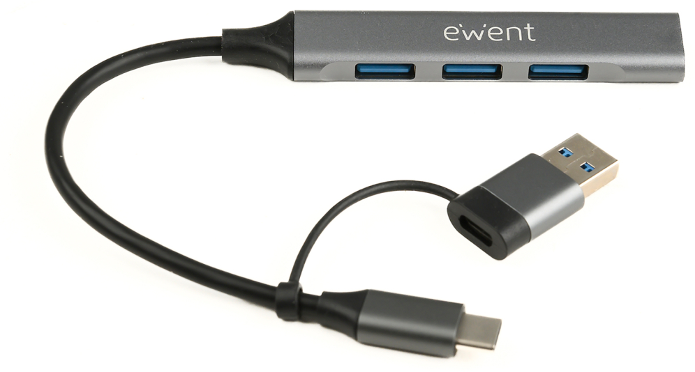 Ewent EW1154 hub de interfaz USB 3.2 Gen 1 (3.1 Gen 1) Type-A + Type-C Gris - detalle