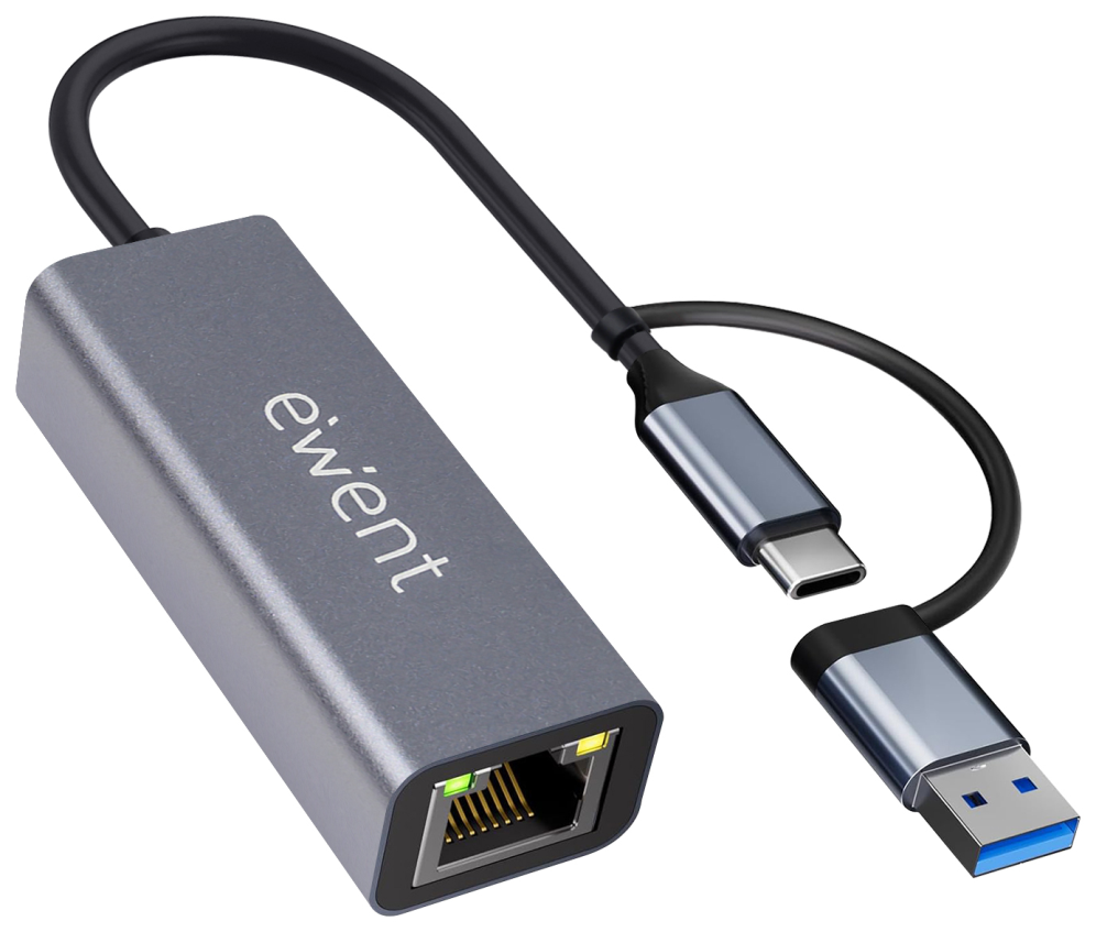 Ewent EW9819 hub de interfaz USB 3.2 Gen 1 (3.1 Gen 1) Type-A + Type-C 1000 Mbit/s Gris - detalle