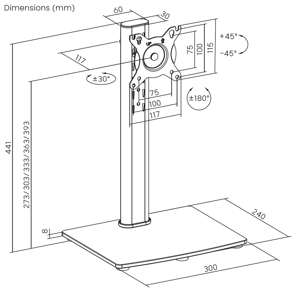 AISENS Soporte de Mesa Con Peana Eco Giratorio e Inclinable para Monitor/TV 12kg de 17-34. Negro - detalle