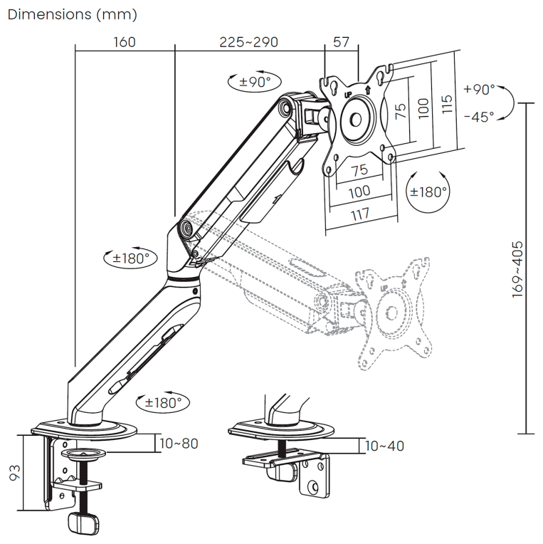 AISENS Soporte de Mesa Eco Contrapeso Giratorio e Inclinable para Monitor/TV 9kg (3 Pivotes. 1 Brazo) de 17-32. Negro - detalle
