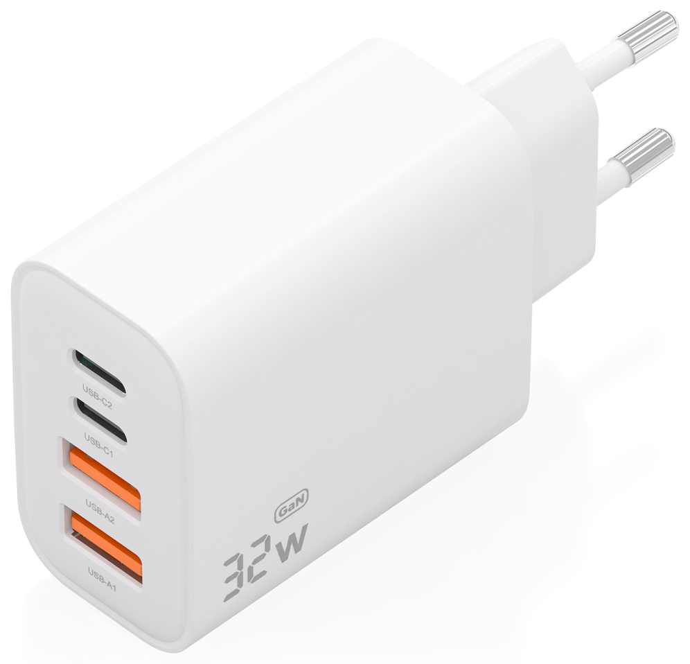 AISENS Cargador GaN 32W. 2xUSB-C PD3.0. 2xUSB-A. Blanco - detalle
