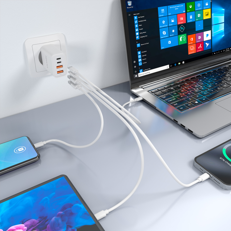 AISENS Cargador GaN 32W. 2xUSB-C PD3.0. 2xUSB-A. Blanco - detalle