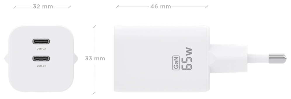 AISENS Cargador GaN 65W. 2xUSB-C PD3.0 QC4.0. Blanco - detalle