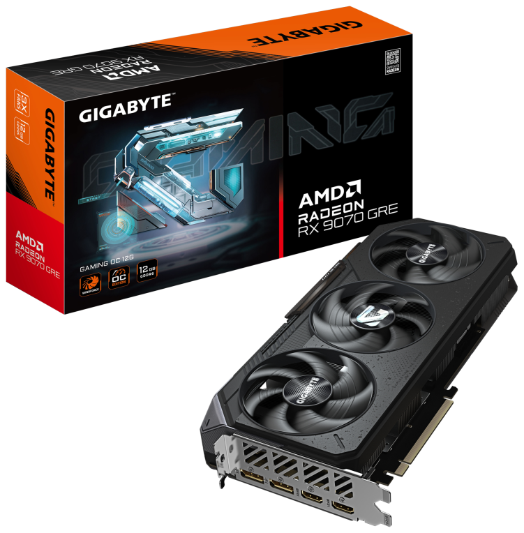 GIGABYTE Radeon RX 9070 GRE GAMING OC 12G – Tarjeta gráfica. 12GB GDDR6. 192bit. PCI-E 5.0. 2920 MHz Core Clock. 2 × DisplayPort. 2 × HDMI. GV-R907GREGAMING OC-12GD - detalle