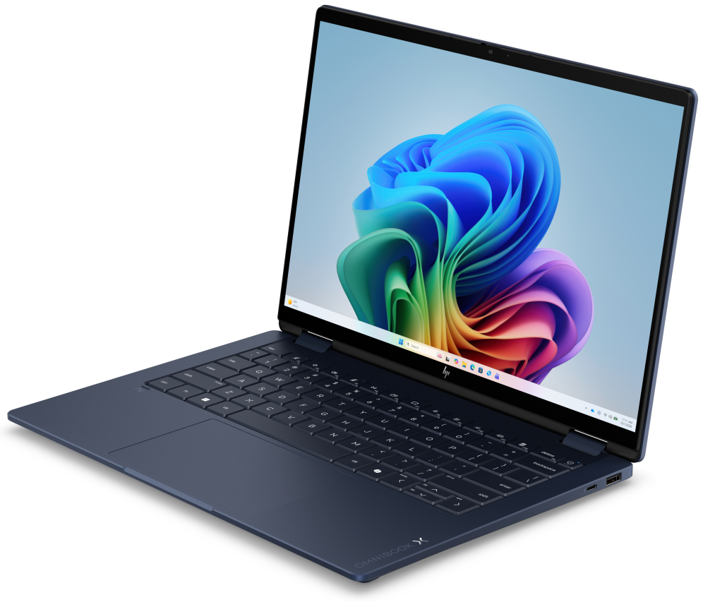 HP OmniBook X Flip 2-in-1 Laptop Next Gen AI 14-kb0013ns Copilot+ PC Intel Core Ultra 9 386H 35.6 cm (14") Pantalla táctil 2K 32 GB LPDDR5x-SDRAM 1 TB SSD Wi-Fi 7 (802.11be) Windows 11 Home Azul - detalle