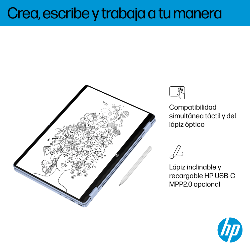 HP 14-FP0007NSX ULTRA 5 325 512GB 16GB 14.0IN WIN11 120U 35.6 cm (14") Pantalla táctil 2K LPDDR5-SDRAM SSD Wi-Fi 6 (802.11ax) Windows 11 Home Azul - detalle