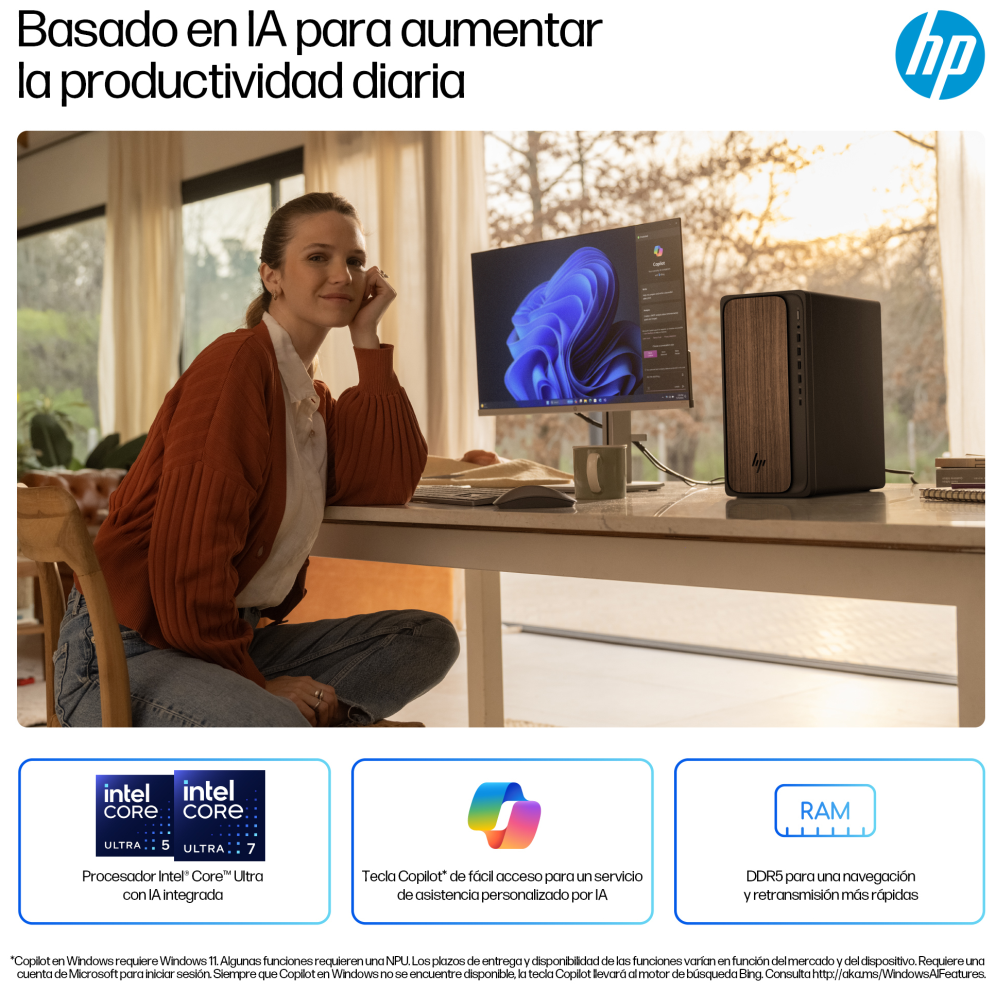 HP M03-0038NS U5-225 512GB 16GB FREEDOS DDR5-SDRAM SSD Torre PC AI PC - detalle