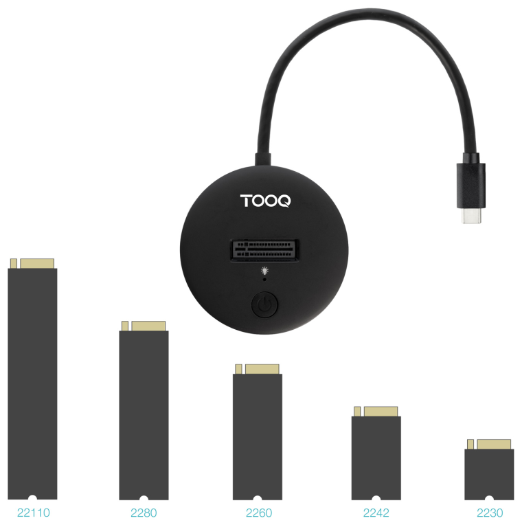 TooQ Docking Station USB-C 3.2 Gen 2x1 para SSD M.2 NVMe PICe. Negra - detalle