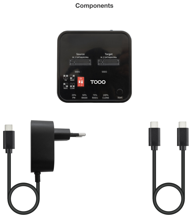TooQ Docking Station USB-C 3.2 Gen 2 Dual Bay para SSD M.2 NGFF/NVMe Clonador. Negro - detalle