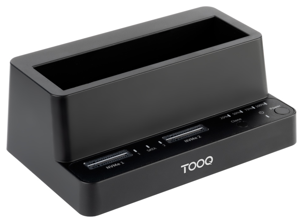TooQ Docking Station USB-C 3.2 Gen 2 Dos Bahías para SSD M.2 NVMe + Bahía para 2.5"- 3.5" para HDD + Clonador. Negro - detalle
