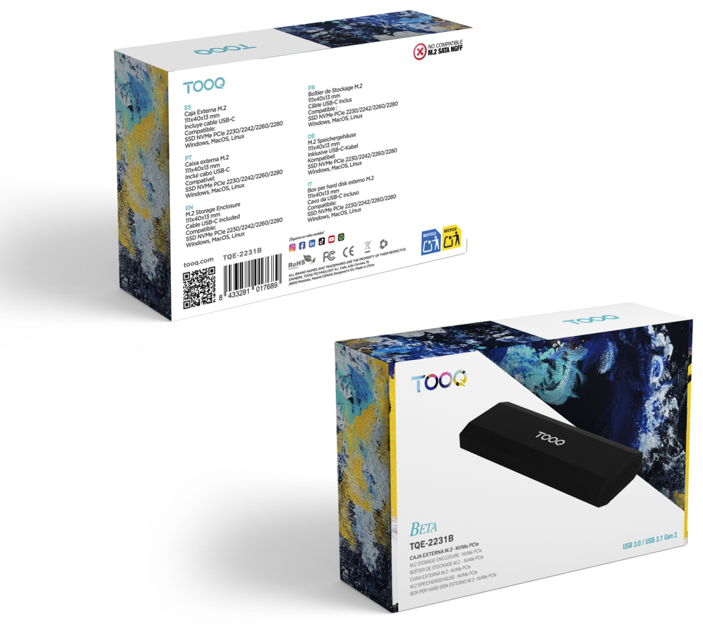 TooQ Caja Externa para SSD M.2 NVMe PICe. Negra - detalle
