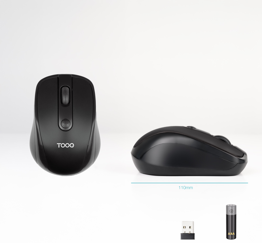 TooQ Ratón inalámbrico. 1600 DPI. 4 botones. Negro - detalle