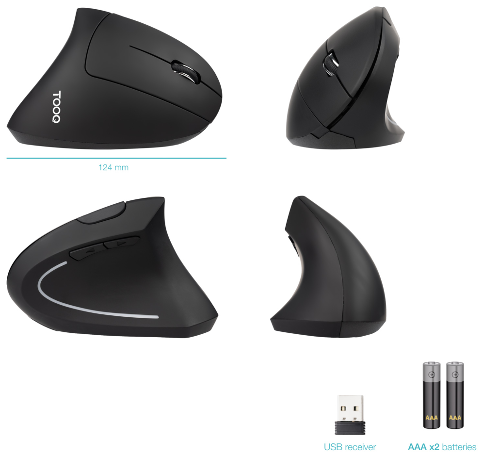TooQ Ratón Inalámbrico Ergonómico Vertical 3200 DPI. 6 botones. Negro - detalle