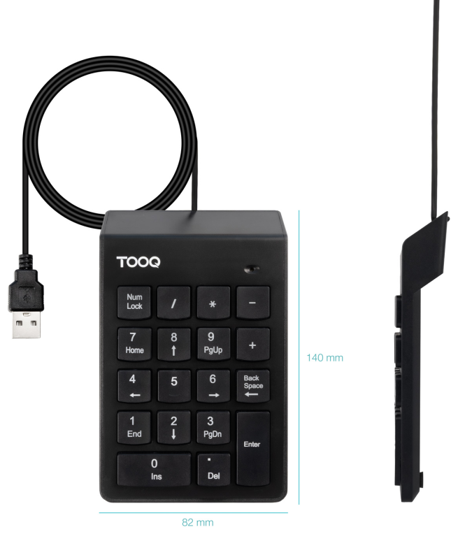 TooQ Teclado numérico USB. 19 teclas. Negro - detalle